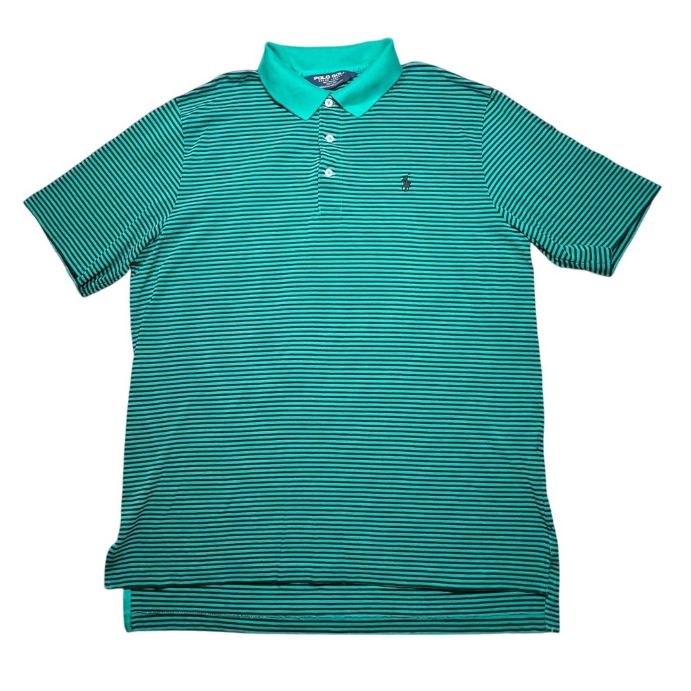 Polo Golf Ralph Lauren Polo Shirt Mens L Green Black Striped Pima Cotton Pony - Picture 2 of 7